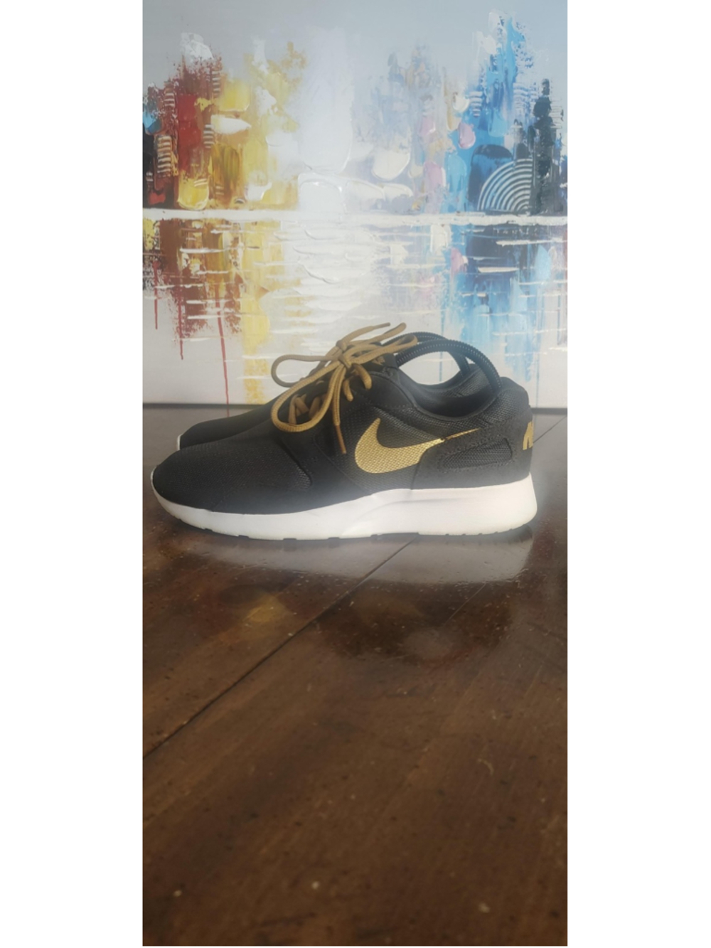 Nike Mesh Running Shoes Womens Size 9 Black Gold Low Top Athletic Sneakers